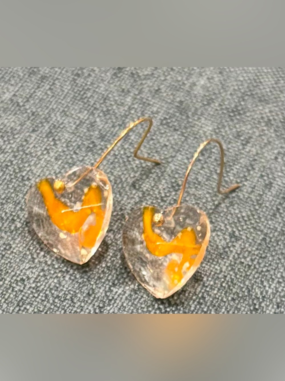 Handcrafted Clear Resin Heart Drop Earrings with Yellow Accent - Women Jewelry